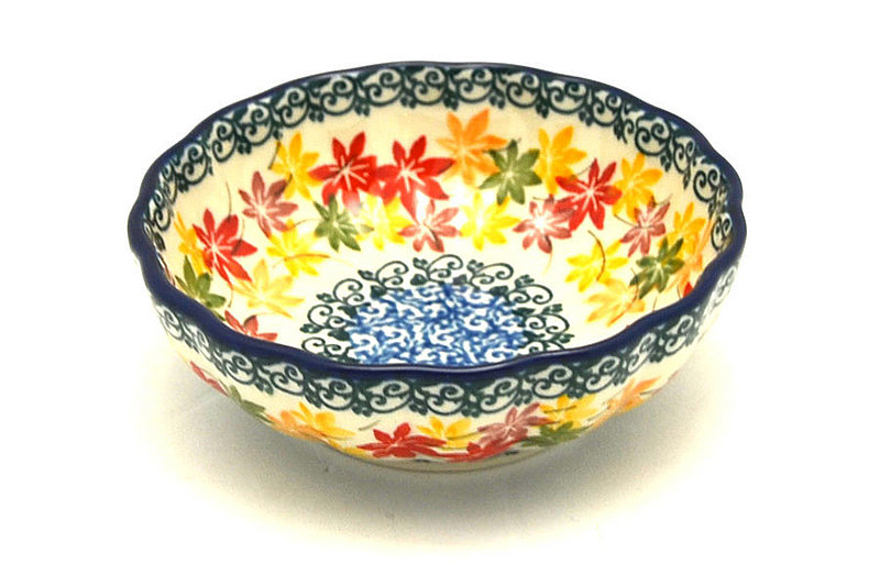 1 1/2"H x 4 1/2"W
 Polish Pottery Bowl - Shallow Scalloped - Small - Maple Harvest 023-2533a (1 1/2"H x 4 1/2"W
)