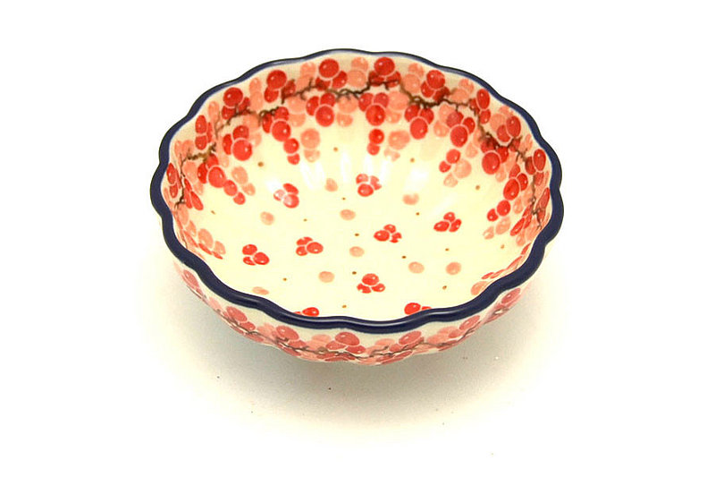 1 1/2"H x 4 1/2"W
 Polish Pottery Bowl - Shallow Scalloped - Small - Pink Peppercorn 023-2387a (1 1/2"H x 4 1/2"W
)