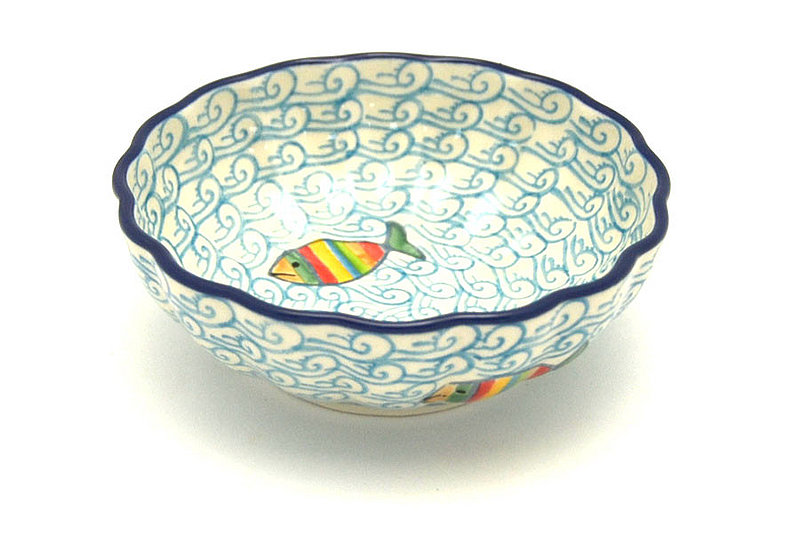 1 1/2"H x 4 1/2"W
 Polish Pottery Bowl - Shallow Scalloped - Small - Rainbow Fish 023-2540a (1 1/2"H x 4 1/2"W
)