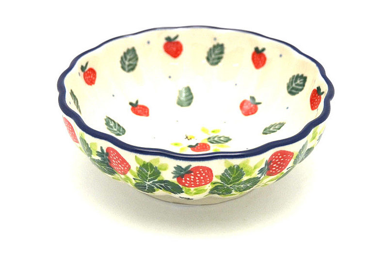 1 1/2"H x 4 1/2"W
 Polish Pottery Bowl - Shallow Scalloped - Small - Strawberry Field 023-2709a (1 1/2"H x 4 1/2"W
)