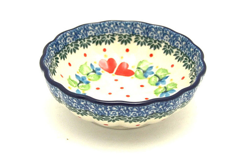 1 1/2"H x 4 1/2"W
 Polish Pottery Bowl - Shallow Scalloped - Small - Sweet Hearts 023-2732a (1 1/2"H x 4 1/2"W
)