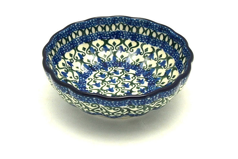 1 1/2"H x 4 1/2"W
 Polish Pottery Bowl - Shallow Scalloped - Small - Tulip Trellis 023-0585a (1 1/2"H x 4 1/2"W
)
