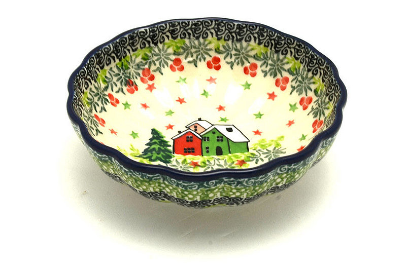 1 1/2"H x 4 1/2"W
 Polish Pottery Bowl - Shallow Scalloped - Small - Unikat Signature U5037 023-U5037 (1 1/2"H x 4 1/2"W
)
