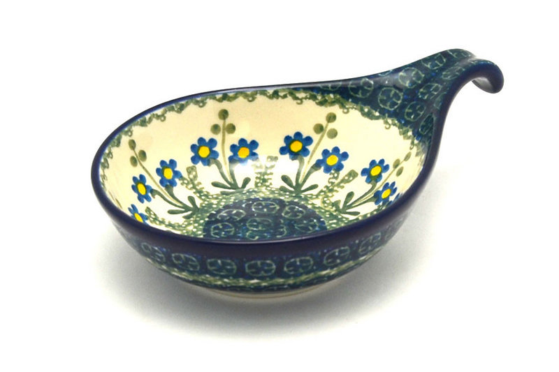 1 1/2"H x 4 1/2"W x 6 3/4"L
 Polish Pottery Spoon/Ladle Rest - Blue Spring Daisy 174-614a (1 1/2"H x 4 1/2"W x 6 3/4"L
)