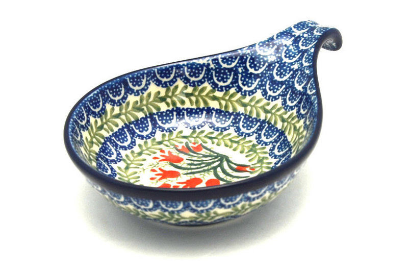 1 1/2"H x 4 1/2"W x 6 3/4"L
 Polish Pottery Spoon/Ladle Rest - Crimson Bells 174-1437a (1 1/2"H x 4 1/2"W x 6 3/4"L
)