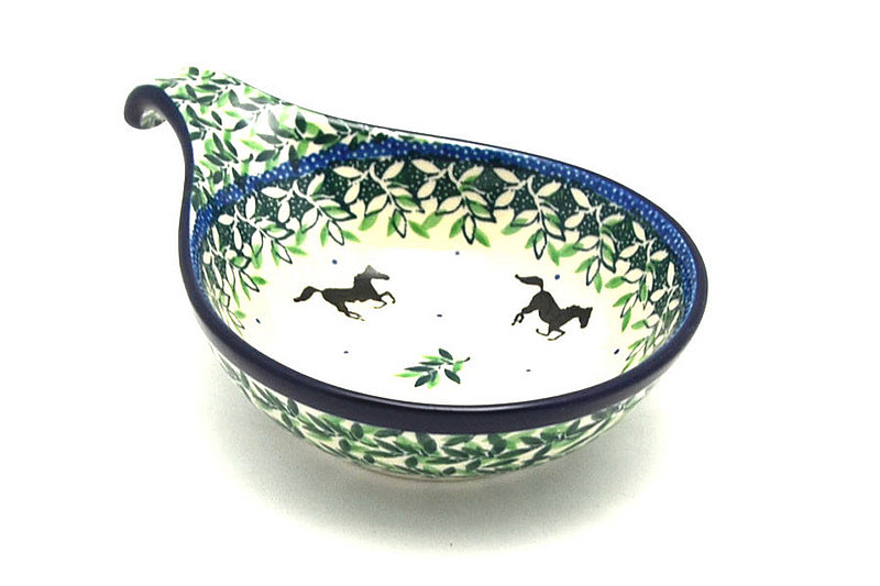 1 1/2"H x 4 1/2"W x 6 3/4"L
 Polish Pottery Spoon/Ladle Rest - Dark Horse 174-2241a (1 1/2"H x 4 1/2"W x 6 3/4"L
)