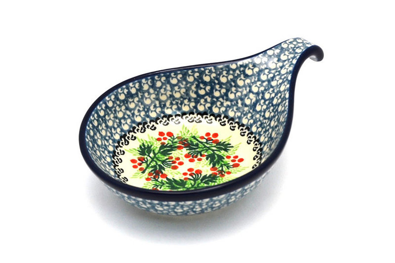 1 1/2"H x 4 1/2"W x 6 3/4"L
 Polish Pottery Spoon/Ladle Rest - Holly Berry 174-1734a (1 1/2"H x 4 1/2"W x 6 3/4"L
)