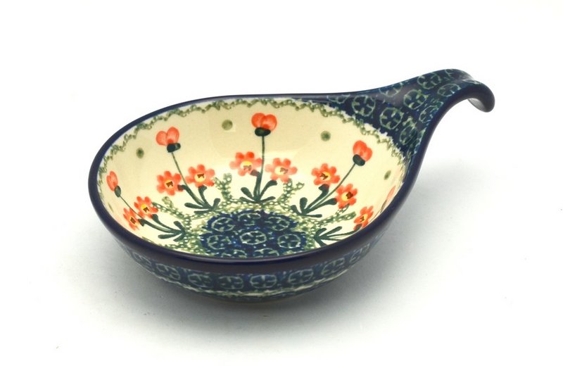 1 1/2"H x 4 1/2"W x 6 3/4"L
 Polish Pottery Spoon/Ladle Rest - Peach Spring Daisy 174-560a (1 1/2"H x 4 1/2"W x 6 3/4"L
)