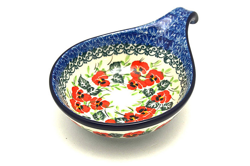 1 1/2"H x 4 1/2"W x 6 3/4"L
 Polish Pottery Spoon/Ladle Rest - Red Pansy 174-2538a (1 1/2"H x 4 1/2"W x 6 3/4"L
)