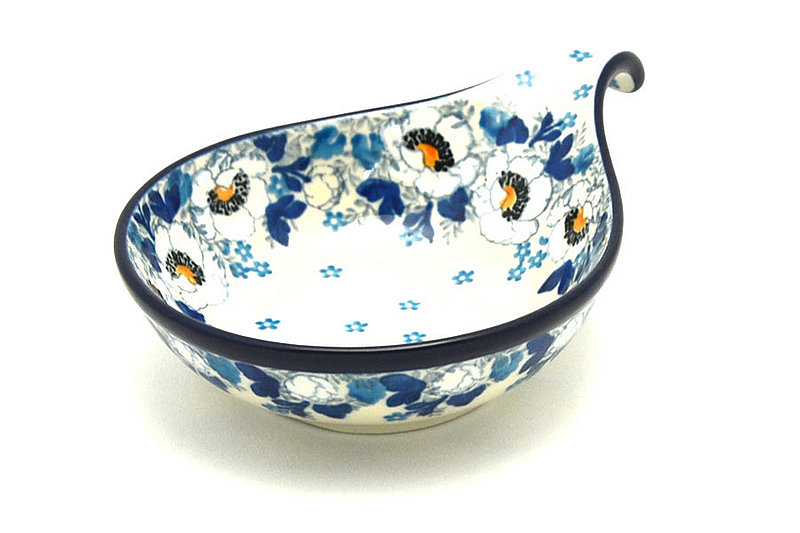 1 1/2"H x 4 1/2"W x 6 3/4"L
 Polish Pottery Spoon/Ladle Rest - White Poppy 174-2222a (1 1/2"H x 4 1/2"W x 6 3/4"L
)