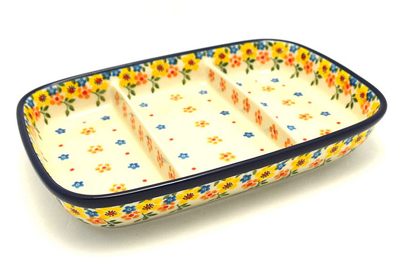1 1/2"H x 6 1/2"W x 9 1/4"L
 Polish Pottery Dish - Divided Rectangular - Buttercup 393-2225a (1 1/2"H x 6 1/2"W x 9 1/4"L
)
