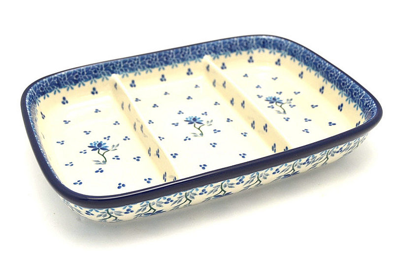 1 1/2"H x 6 1/2"W x 9 1/4"L
 Polish Pottery Dish - Divided Rectangular - Clover Field 393-2524a (1 1/2"H x 6 1/2"W x 9 1/4"L
)