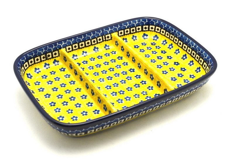 1 1/2"H x 6 1/2"W x 9 1/4"L
 Polish Pottery Dish - Divided Rectangular - Sunburst 393-859a (1 1/2"H x 6 1/2"W x 9 1/4"L
)