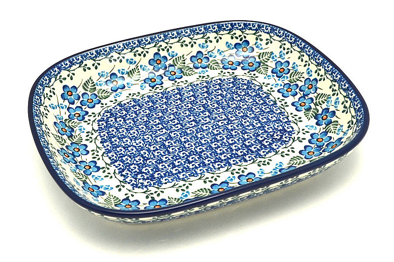 1 1/2"H x 7 3/8"W x 8 7/8"L
 Polish Pottery Baker - Shallow Rectangular - Small - Parisian Posies 159-2272a (1 1/2"H x 7 3/8"W x 8 7/8"L
)
