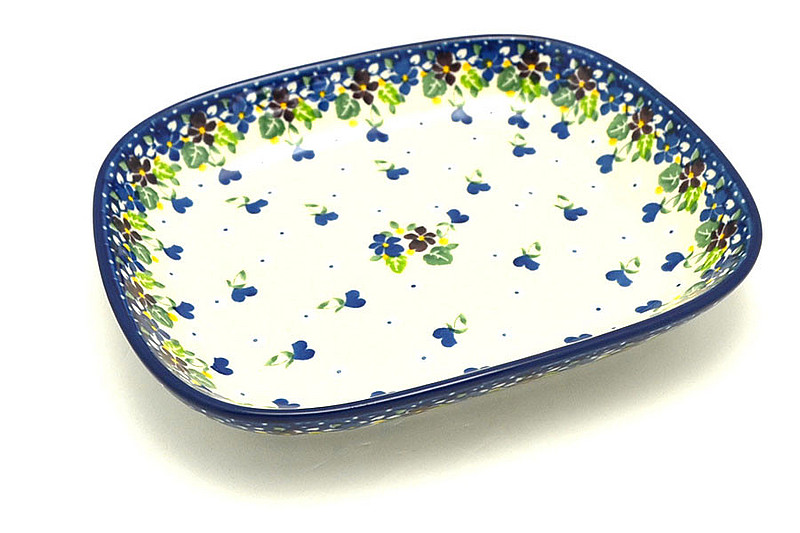 1 1/2"H x 7 3/8"W x 8 7/8"L
 Polish Pottery Baker - Shallow Rectangular - Small - Plum Luck 159-2509a (1 1/2"H x 7 3/8"W x 8 7/8"L
)