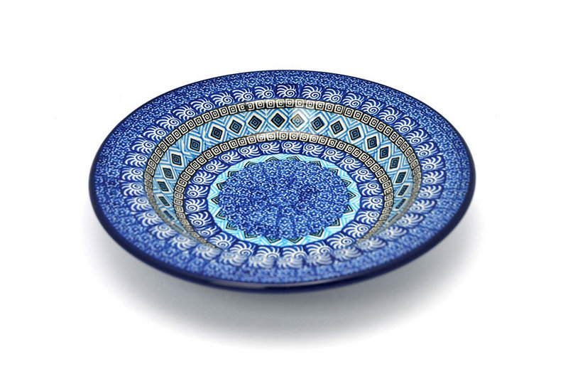 1 1/2"H x 9"W with 1 3/8" rim.
 Polish Pottery Bowl - Soup/Pasta - Aztec Sky 014-1917a (1 1/2"H x 9"W with 1 3/8" rim.
)