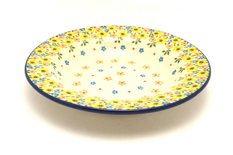 1 1/2"H x 9"W with 1 3/8" rim.
 Polish Pottery Bowl - Soup/Pasta - Buttercup 014-2225a (1 1/2"H x 9"W with 1 3/8" rim.
)