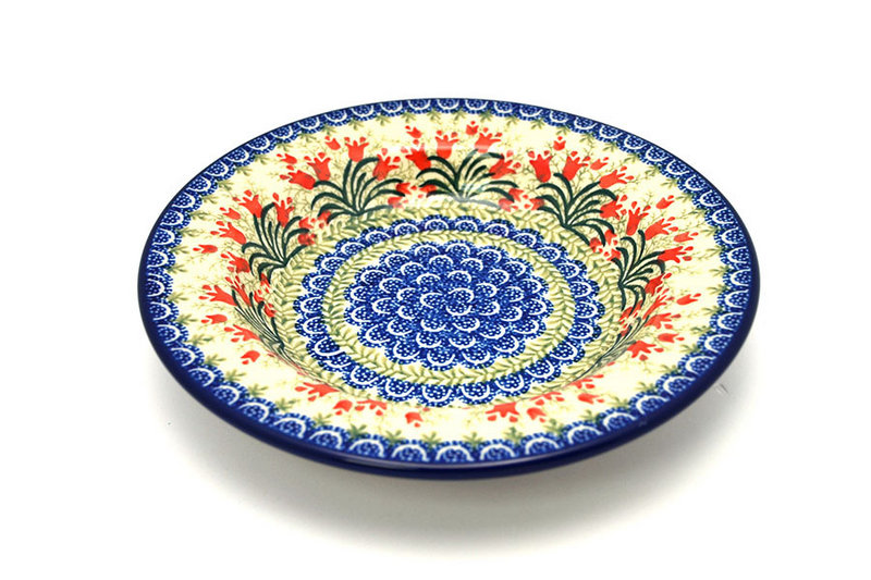 1 1/2"H x 9"W with 1 3/8" rim.
 Polish Pottery Bowl - Soup/Pasta - Crimson Bells 014-1437a (1 1/2"H x 9"W with 1 3/8" rim.
)