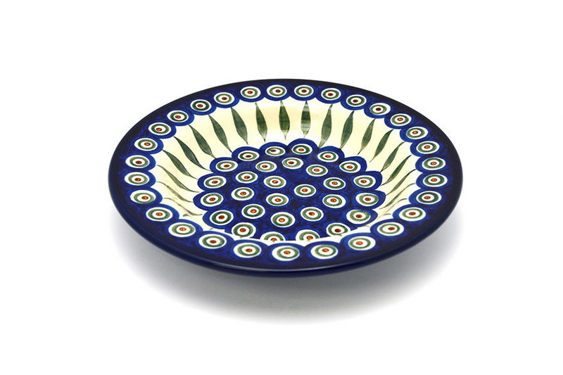 1 1/2"H x 9"W with 1 3/8" rim.
 Polish Pottery Bowl - Soup/Pasta - Peacock 014-054a (1 1/2"H x 9"W with 1 3/8" rim.
)