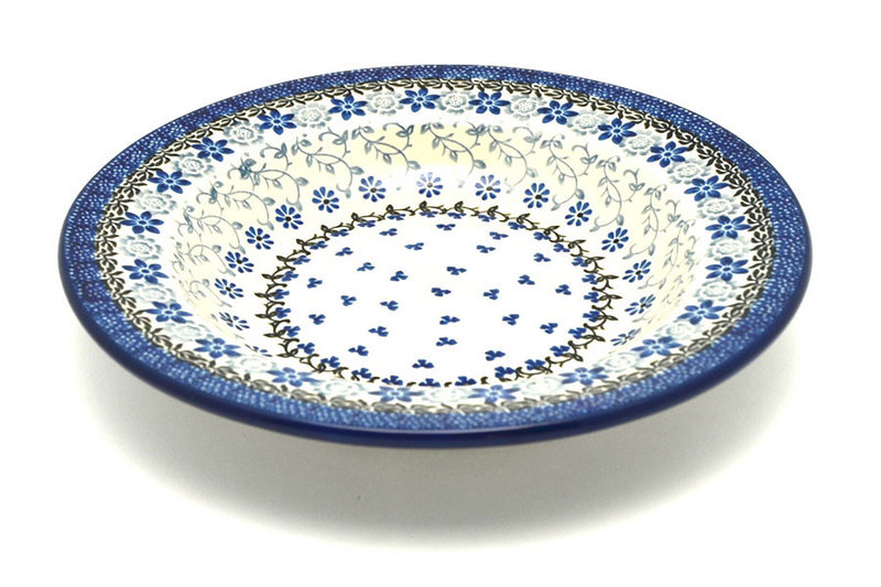 1 1/2"H x 9"W with 1 3/8" rim.
 Polish Pottery Bowl - Soup/Pasta - Silver Lace 014-2158a (1 1/2"H x 9"W with 1 3/8" rim.
)