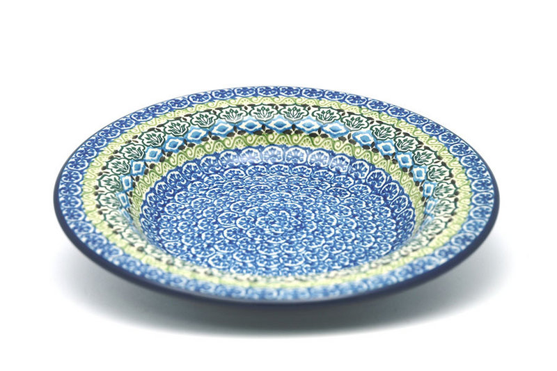 1 1/2"H x 9"W with 1 3/8" rim.
 Polish Pottery Bowl - Soup/Pasta - Tranquility 014-1858a (1 1/2"H x 9"W with 1 3/8" rim.
)