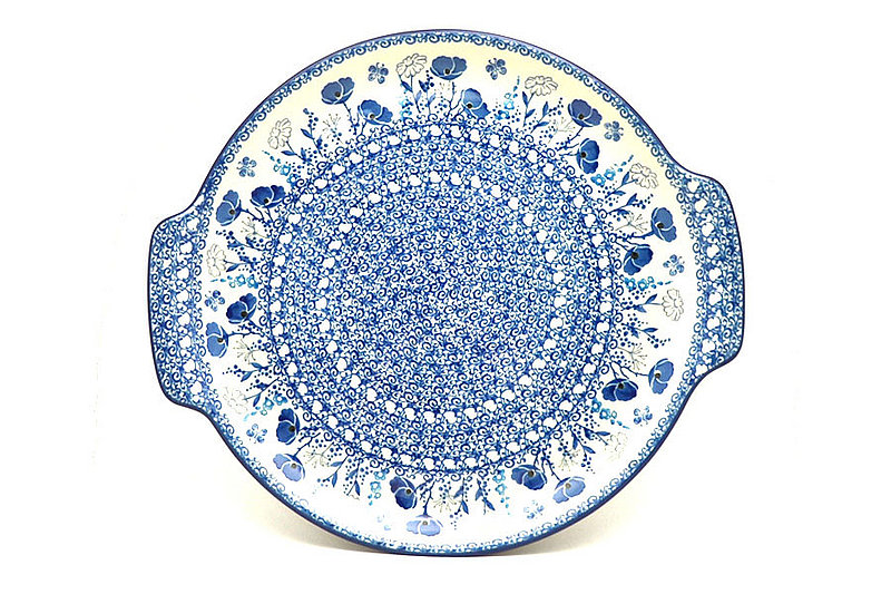 1 1/4"H x 11 1/2"W x 12 3/4"L
 Polish Pottery Round Tray with Handles - Evening Poppies 152-2902a (1 1/4"H x 11 1/2"W x 12 3/4"L
)