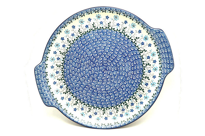 1 1/4"H x 11 1/2"W x 12 3/4"L
 Polish Pottery Round Tray with Handles - Georgia Blue 152-2785a (1 1/4"H x 11 1/2"W x 12 3/4"L
)