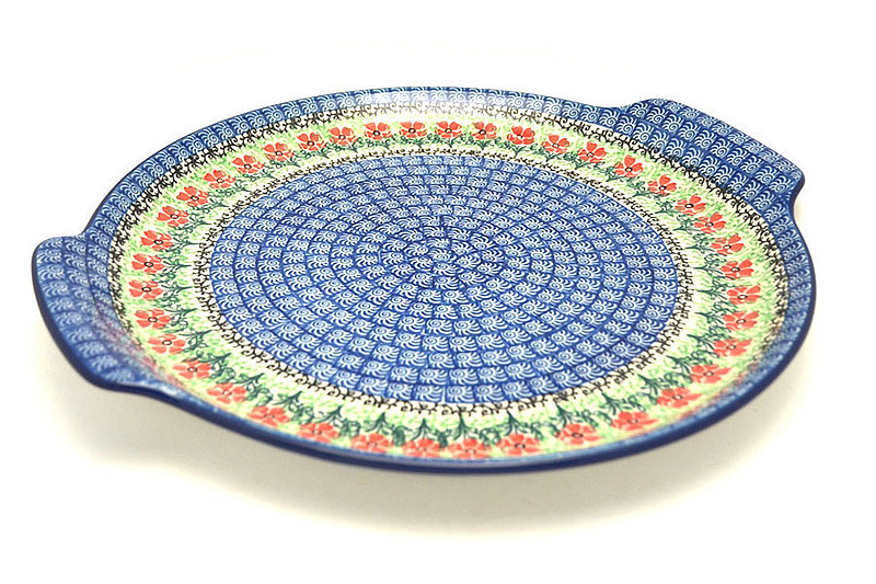 1 1/4"H x 11 1/2"W x 12 3/4"L
 Polish Pottery Round Tray with Handles - Maraschino 152-1916a (1 1/4"H x 11 1/2"W x 12 3/4"L
)