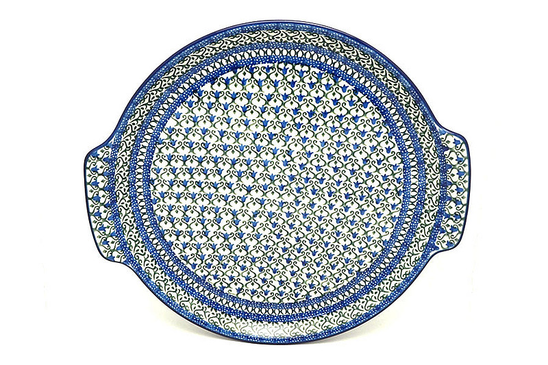1 1/4"H x 11 1/2"W x 12 3/4"L
 Polish Pottery Round Tray with Handles - Tulip Trellis 152-0585a (1 1/4"H x 11 1/2"W x 12 3/4"L
)