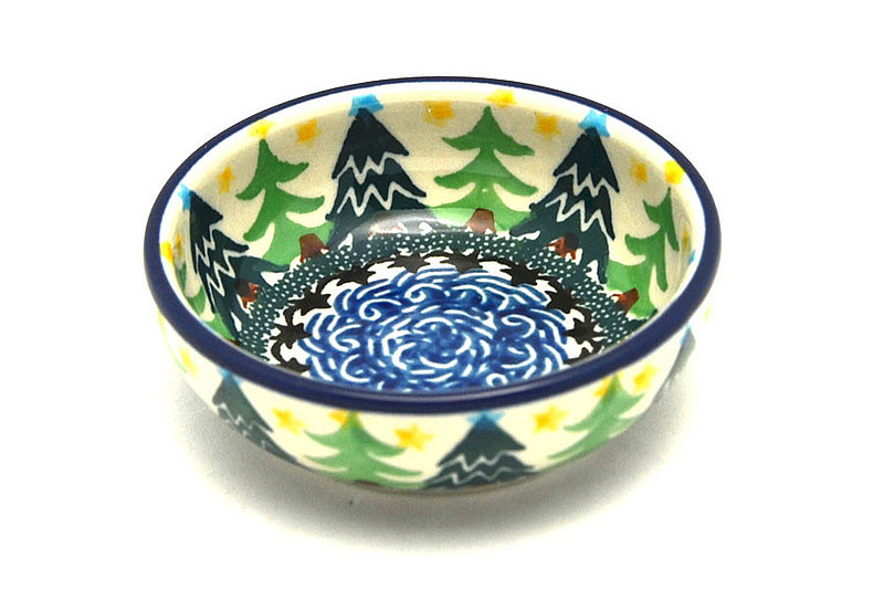 1 1/4"H x 3 1/2"W
 Polish Pottery Dish - Round Food Prep - Christmas Trees B88-1284a (1 1/4"H x 3 1/2"W
)