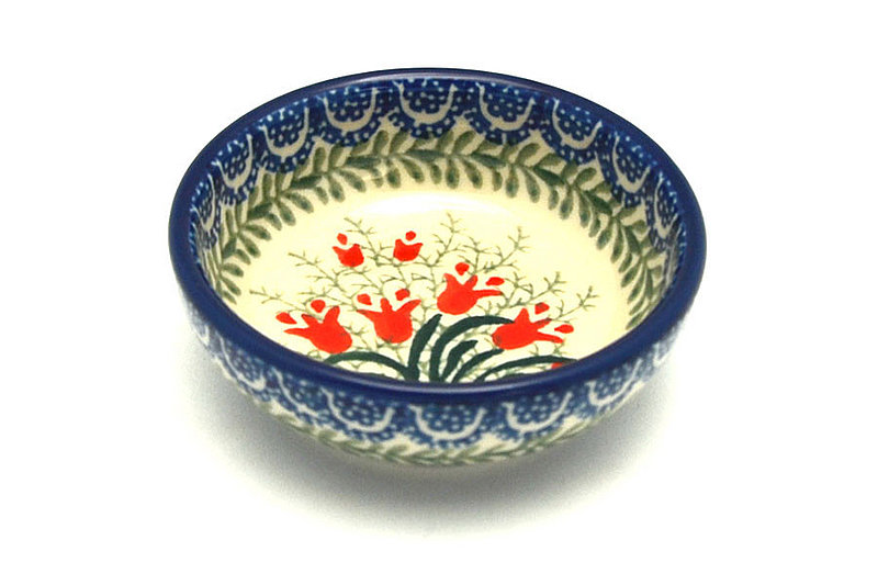 1 1/4"H x 3 1/2"W
 Polish Pottery Dish - Round Food Prep - Crimson Bells B88-1437a (1 1/4"H x 3 1/2"W
)