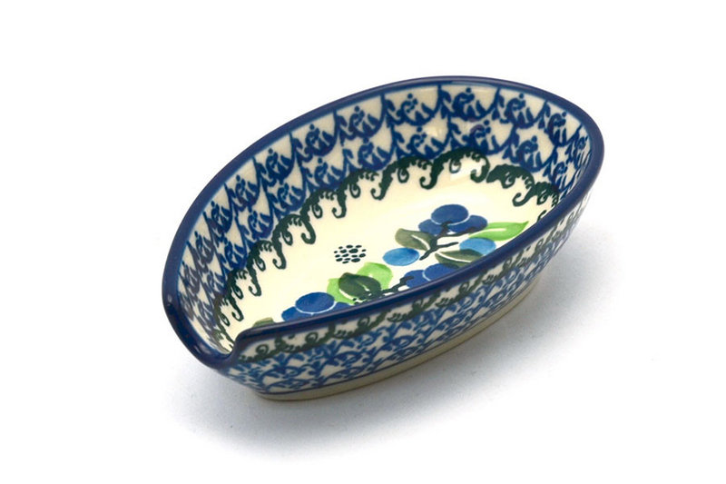 1 1/4"H x 3 1/4"W x 4 7/8"L
 Polish Pottery Spoon Rest - Blue Berries 381-1416a (1 1/4"H x 3 1/4"W x 4 7/8"L
)