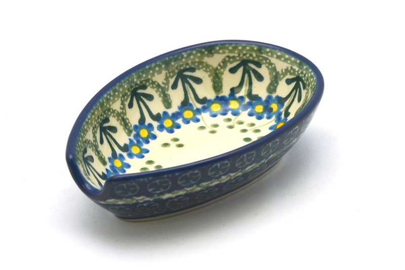 1 1/4"H x 3 1/4"W x 4 7/8"L
 Polish Pottery Spoon Rest - Blue Spring Daisy 381-614a (1 1/4"H x 3 1/4"W x 4 7/8"L
)