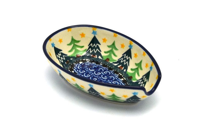 1 1/4"H x 3 1/4"W x 4 7/8"L
 Polish Pottery Spoon Rest - Christmas Trees 381-1284a (1 1/4"H x 3 1/4"W x 4 7/8"L
)