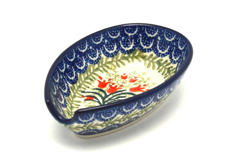 1 1/4"H x 3 1/4"W x 4 7/8"L
 Polish Pottery Spoon Rest - Crimson Bells 381-1437a (1 1/4"H x 3 1/4"W x 4 7/8"L
)