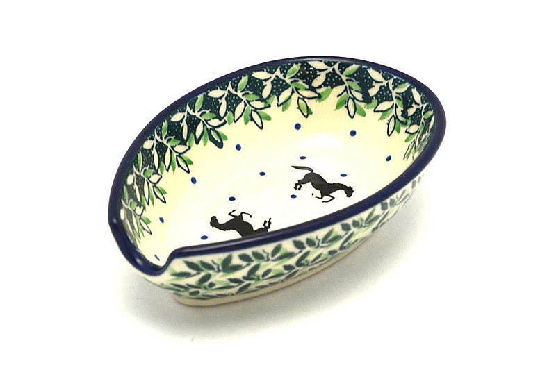 1 1/4"H x 3 1/4"W x 4 7/8"L
 Polish Pottery Spoon Rest - Dark Horse 381-2241a (1 1/4"H x 3 1/4"W x 4 7/8"L
)