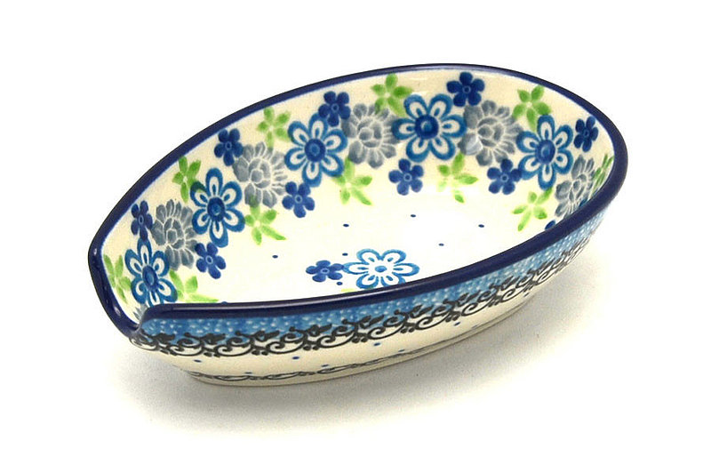 1 1/4"H x 3 1/4"W x 4 7/8"L
 Polish Pottery Spoon Rest - Flower Works 381-2633a (1 1/4"H x 3 1/4"W x 4 7/8"L
)