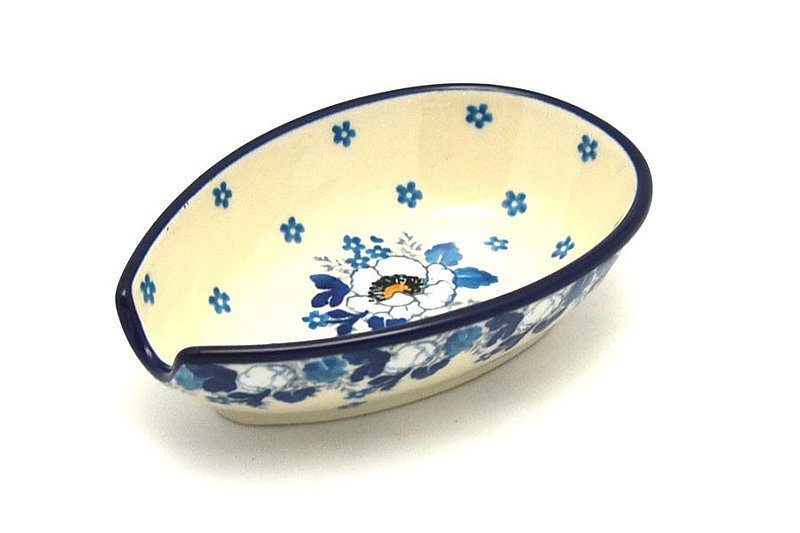 1 1/4"H x 3 1/4"W x 4 7/8"L
 Polish Pottery Spoon Rest - White Poppy 381-2222a (1 1/4"H x 3 1/4"W x 4 7/8"L
)
