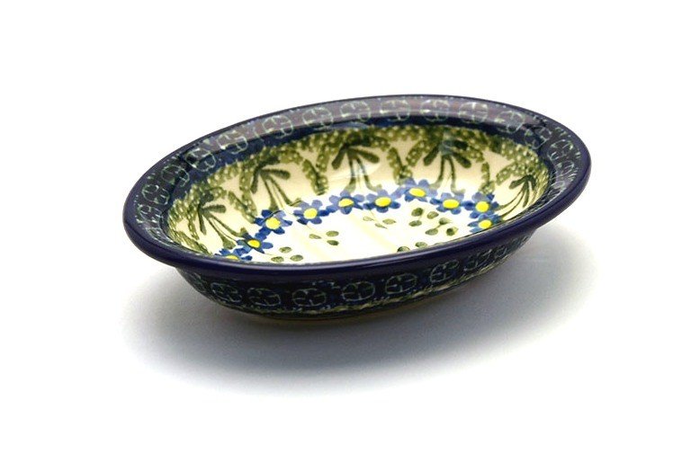 1 1/4"H x 4 1/4"W x 5 1/2"L
 Polish Pottery Soap Dish - Blue Spring Daisy 510-614a (1 1/4"H x 4 1/4"W x 5 1/2"L
)
