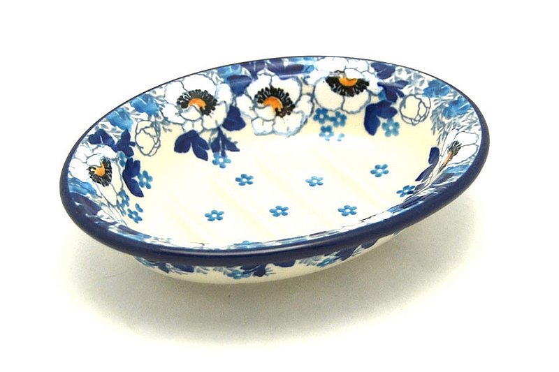 1 1/4"H x 4 1/4"W x 5 1/2"L
 Polish Pottery Soap Dish - White Poppy 510-2222a (1 1/4"H x 4 1/4"W x 5 1/2"L
)