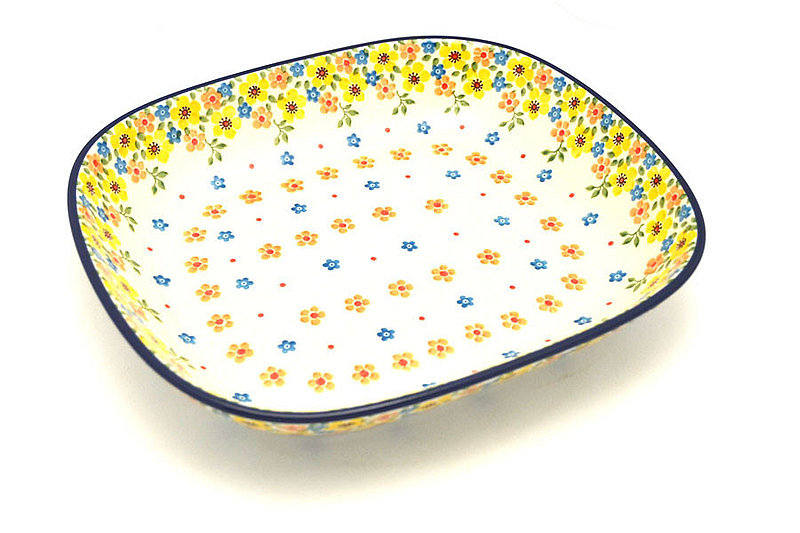 1 1/4"H x 8 3/4"W x 10 1/4"L
 Polish Pottery Baker - Shallow Rectangular - Medium - Buttercup 158-2225a (1 1/4"H x 8 3/4"W x 10 1/4"L
)