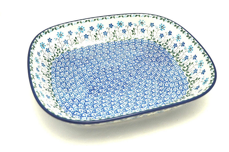 1 1/4"H x 8 3/4"W x 10 1/4"L
 Polish Pottery Baker - Shallow Rectangular - Medium - Georgia Blue 158-2785a (1 1/4"H x 8 3/4"W x 10 1/4"L
)