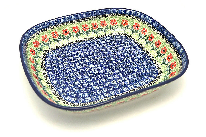 1 1/4"H x 8 3/4"W x 10 1/4"L
 Polish Pottery Baker - Shallow Rectangular - Medium - Maraschino 158-1916a (1 1/4"H x 8 3/4"W x 10 1/4"L
)