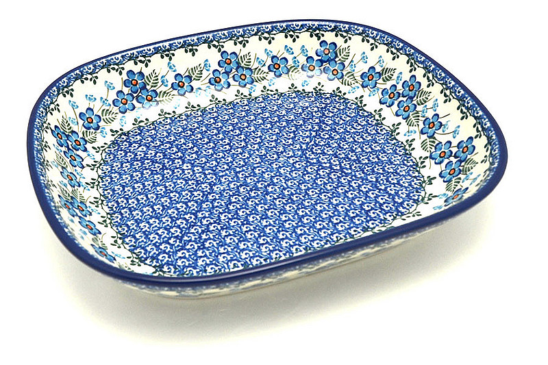 1 1/4"H x 8 3/4"W x 10 1/4"L
 Polish Pottery Baker - Shallow Rectangular - Medium - Parisian Posies 158-2272a (1 1/4"H x 8 3/4"W x 10 1/4"L
)