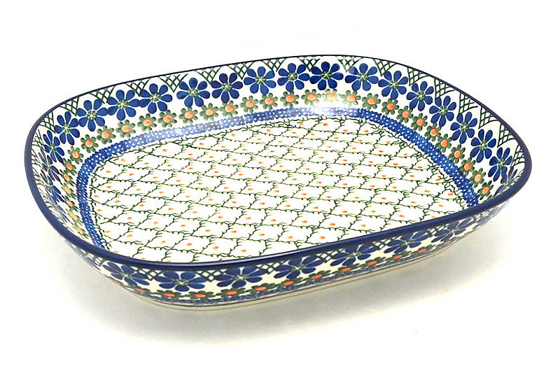 1 1/4"H x 8 3/4"W x 10 1/4"L
 Polish Pottery Baker - Shallow Rectangular - Medium - Primrose 158-854a (1 1/4"H x 8 3/4"W x 10 1/4"L
)