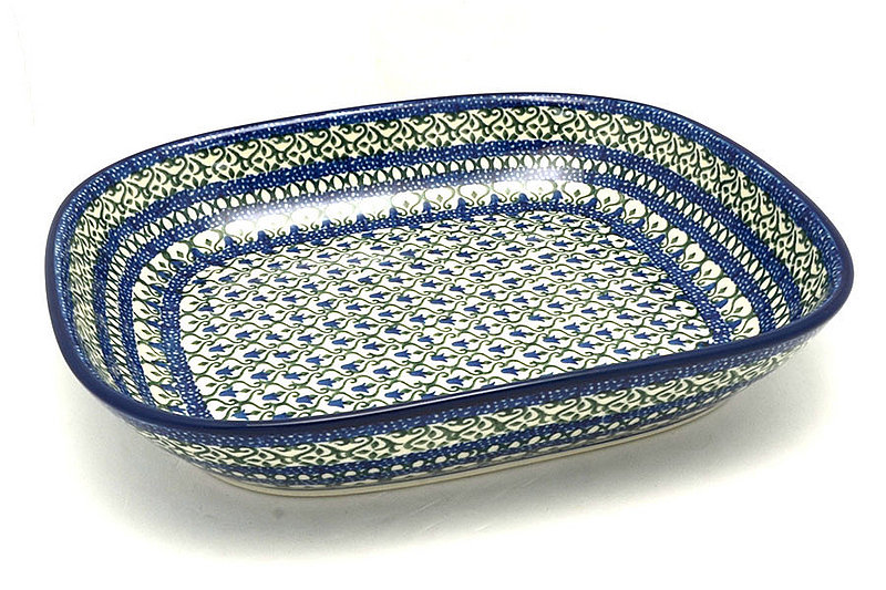 1 1/4"H x 8 3/4"W x 10 1/4"L
 Polish Pottery Baker - Shallow Rectangular - Medium - Tulip Trellis 158-0585a (1 1/4"H x 8 3/4"W x 10 1/4"L
)