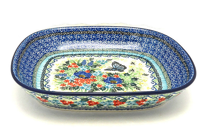 1 1/4"H x 8 3/4"W x 10 1/4"L
 Polish Pottery Baker - Shallow Rectangular - Medium - Unikat Signature - U4600 158-U4600 (1 1/4"H x 8 3/4"W x 10 1/4"L
)