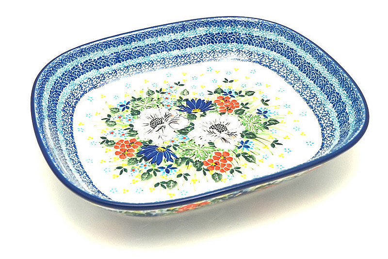 1 1/4"H x 8 3/4"W x 10 1/4"L
 Polish Pottery Baker - Shallow Rectangular - Medium - Unikat Signature - U5156 158-U5156 (1 1/4"H x 8 3/4"W x 10 1/4"L
)