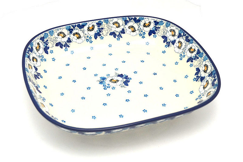 1 1/4"H x 8 3/4"W x 10 1/4"L
 Polish Pottery Baker - Shallow Rectangular - Medium - White Poppy 158-2222a (1 1/4"H x 8 3/4"W x 10 1/4"L
)