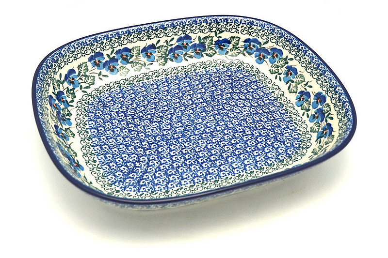 1 1/4"H x 8 3/4"W x 10 1/4"L
 Polish Pottery Baker - Shallow Rectangular - Medium - Winter Viola 158-2273a (1 1/4"H x 8 3/4"W x 10 1/4"L
)